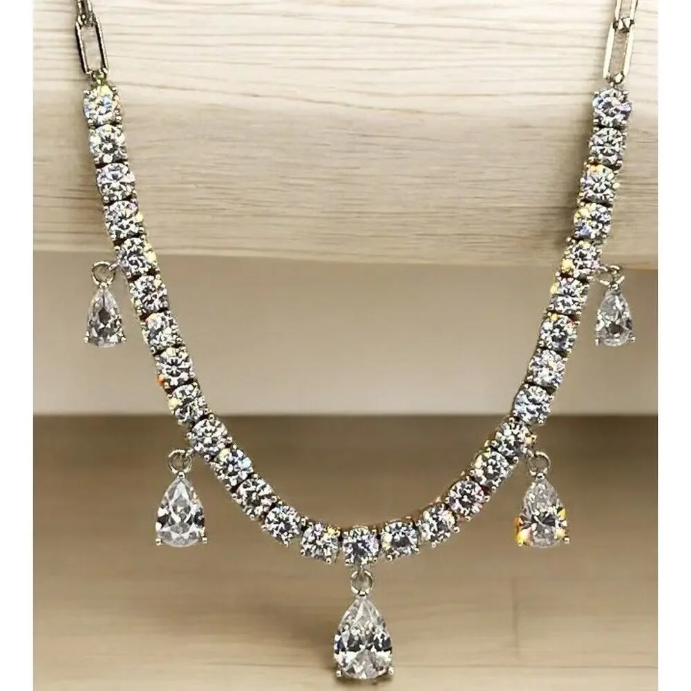 Sterling Silver Stunning CZ Drop Necklace Elegant Stylish Fashion Chic Glam NEW